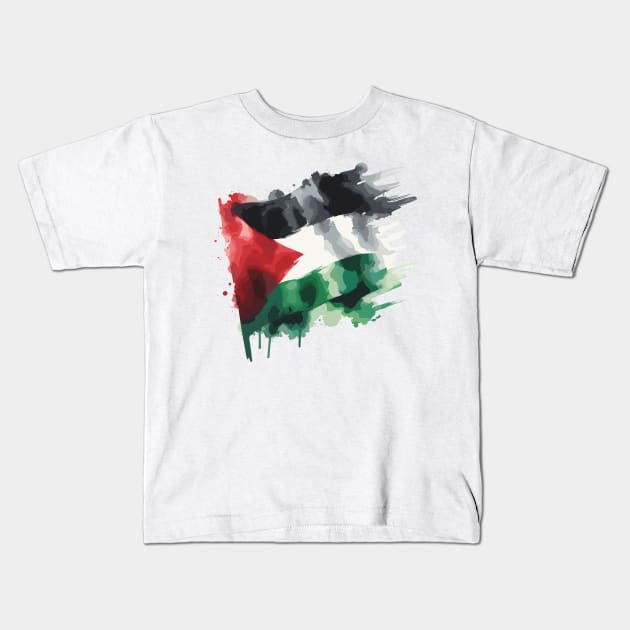 Abstract Watercolor Palestinian Flag Kids T-Shirt by Muslimory